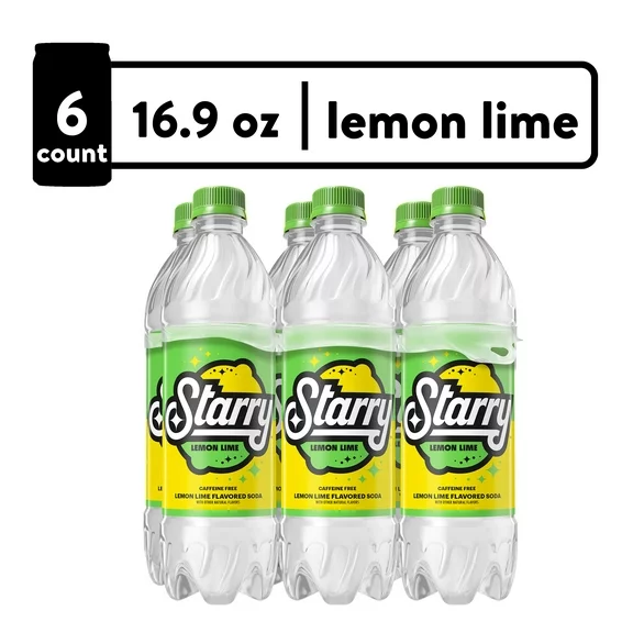 Starry Lemon Lime Soda Pop, 16.9 fl oz, 6 Pack Bottles