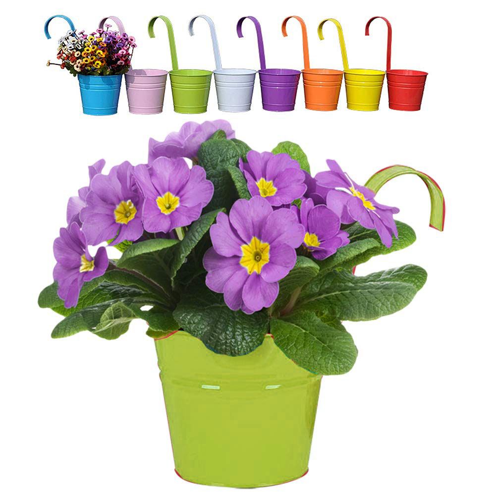 Mr. Garden 6" Flower Pots Garden Pots Balcony Hanging Planter Iron Bucket Holders - Yellow Green - 1 pack