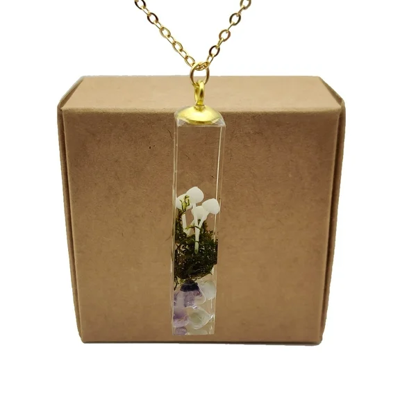 Cairui Design Mushroom 3D Forest Cube Resin Pendant 18k Gold Plated Necklace Handmade for Women