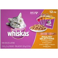 (12 Pack) WHISKAS CHOICE CUTS Poultry Selections Variety Pack Wet Cat Food, 3 oz. Pouches