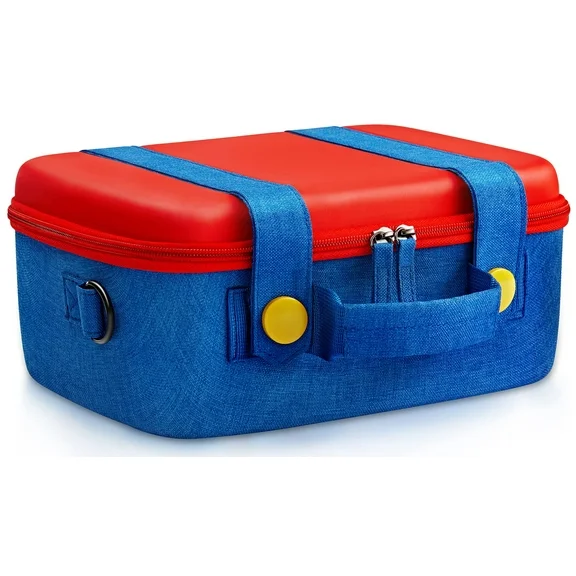 Funlab Switch Carrying Case for Nintendo Switch/OLED & Accessories with 14 Games Holder-Red & Blue