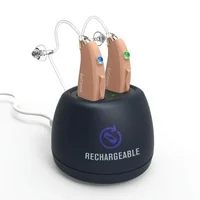 EarCentric EasyCharge Rechargeable Hearing Aid with charing base | FDA approved Behind-the-Ear hearing aid assist amplifiers