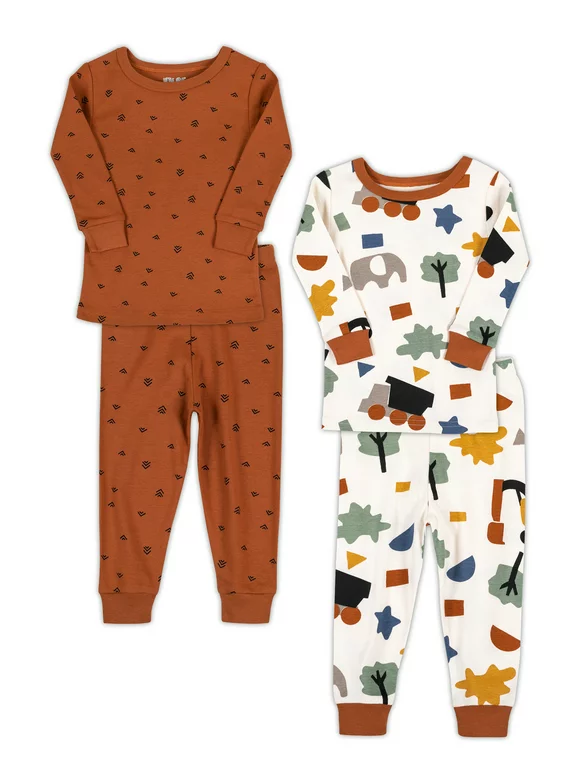 Little Star Organic Baby & Toddler Boy 4 Pc Long Sleeve & Long Pant Pajamas, Size 9 Months - 5T