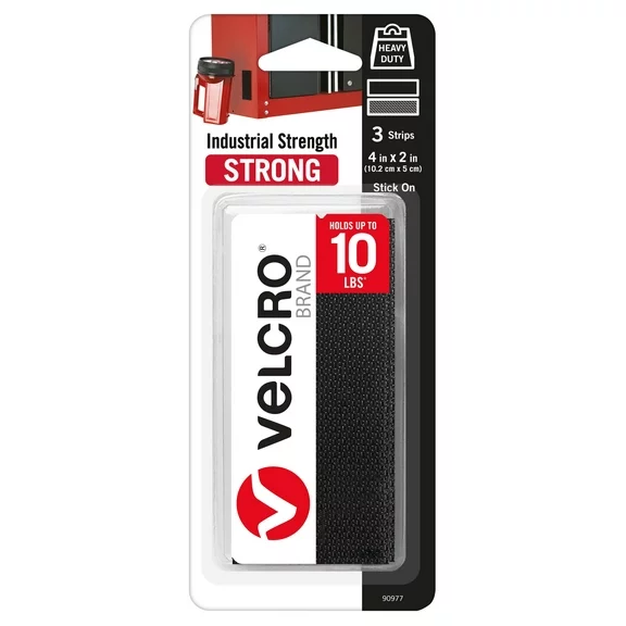 VELCRO Brand Industrial Strength Strips | Indoor & Outdoor Use | Superior Holding Power on Smooth Surfaces | 4in x 2in Strips | Black | 3 Count 90977W