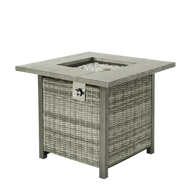 Better Homes & Gardens 30 Square Wicker 50,000 BTU Propane Gas Fire Pit Table with Lava Rocks, Metal Lid and Protective Cover