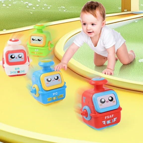 Super Joy Press-and-Silde Robot Toys for Baby Toddlers, 4 Pack Kids Early Educational Robots Birthday Gift for Boys Girls