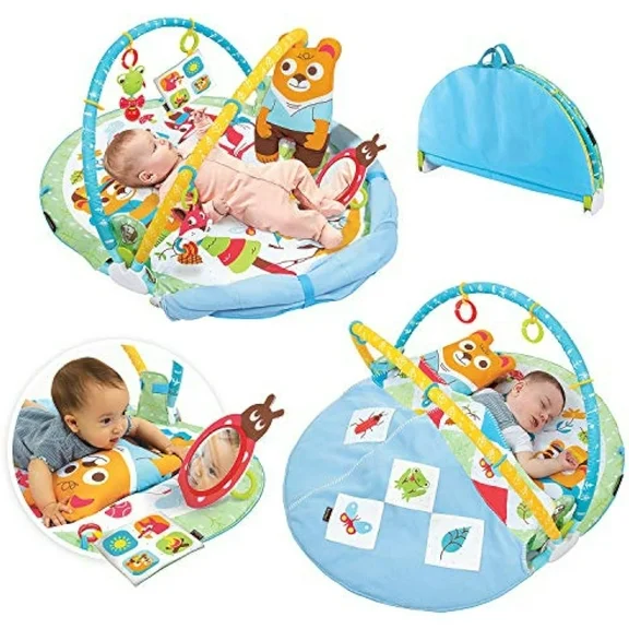 Yookidoo Play 'N' Nap Baby Activity Gym. Infant Play Mat with Foldable Blanket, Tummy Time Pillow & Newborns Sensory Toys. Machine Washable, from 0-12 Months
