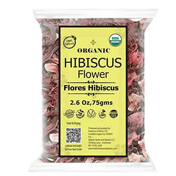 Akshit Pure Dried Hibiscus Flowers, 2.6oz, 100% Organic Hibiscus Tea, Caffeine-Free.
