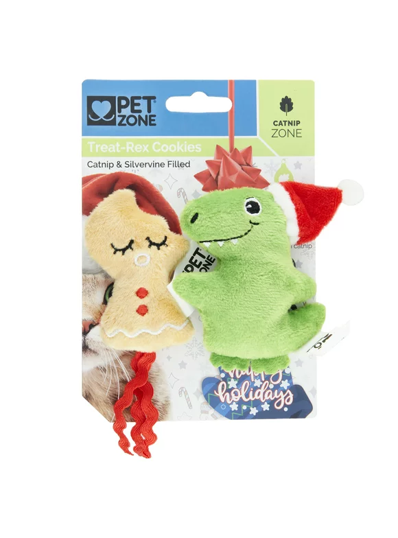 Pet Zone Treat-Rex Plush Catnip Filled Cat Toys for Cats and Kittens, 2 Pack