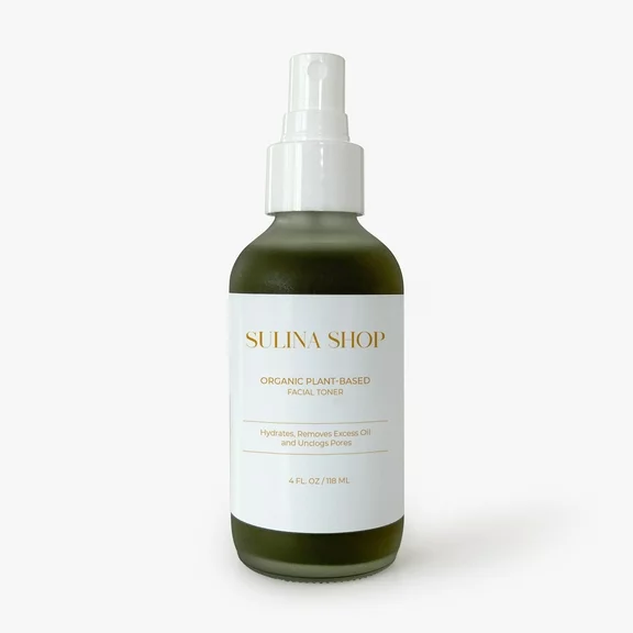 Sulina Shop Organic Plant Based Facial Toner - Removes Excess Oil, Unclogs Pores, and Hydrates Skin with Glycerin, Aloe Leaf, Peel Extract - Leaping Bunny Certified - 4oz