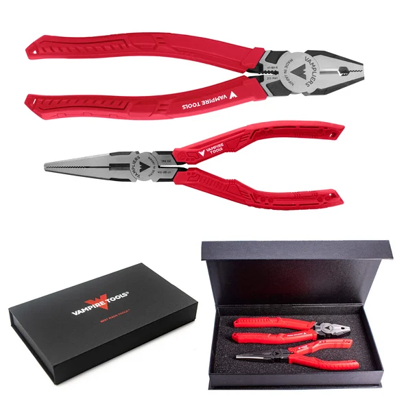 VAMPLIERS VT-001-S2JGS 8" PRO Linemans Pliers Screw Extractor  7" Long Nose Pliers Bundle, Stripped Screw Removal Tool, Gifts for Him