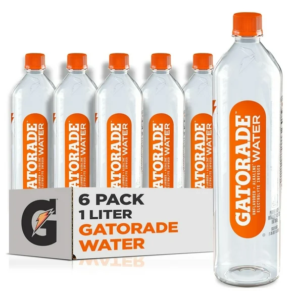 Gatorade Purified Water with Electrolytes, Unflavored, 1 Liter, 6 Pack Bottles