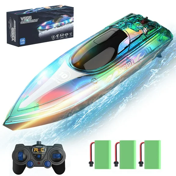 JoyStone 12 inch RC Boat with Led Lights & 3 Batteries, 20KM/H Fast Racing Boat Remote Control Boat for Pools and Lakes Toys Gifts for Kids & Adults, Green