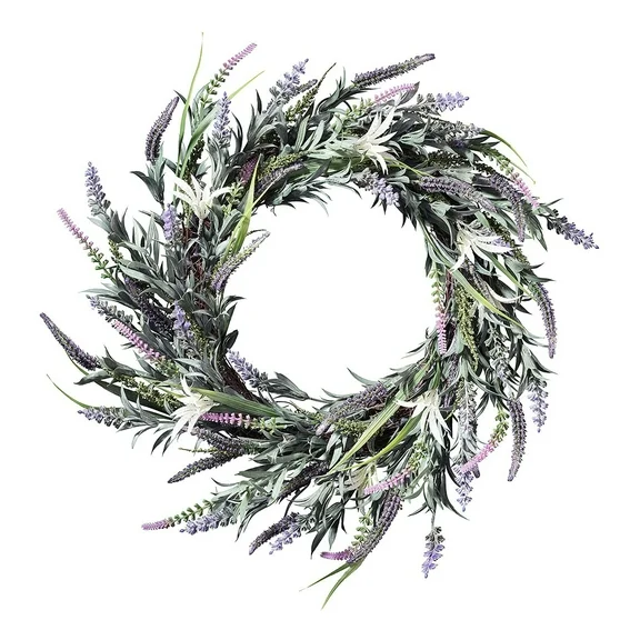 Haute Decor 24 Inch Spring Floral Mix Grapevine Lavender and Leaves Wreath