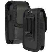 Case for Kyocera Flip Phone, Nakedcellphone Black Vegan Leather Vertical Pouch [with Belt Loop, Metal Clip, Magnetic Closure] for DuraXV Extreme E4810, DuraXV LTE E4610, DuraXE Epic E4830, DuraXTP