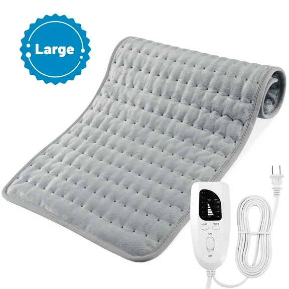 TCVOR Large Heating Pad for Back, Neck Pain and Period Cramp Relief, 12" x 24" Super Soft Flannel Electric Heating Pad with 6 Heat Settings, 4 Timer Auto Shut Off, Machine Washable