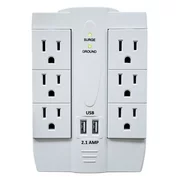 6 AC Outlet Power Surge Protector with 2 Ports USB Wall Charger 2.1Amp - White
