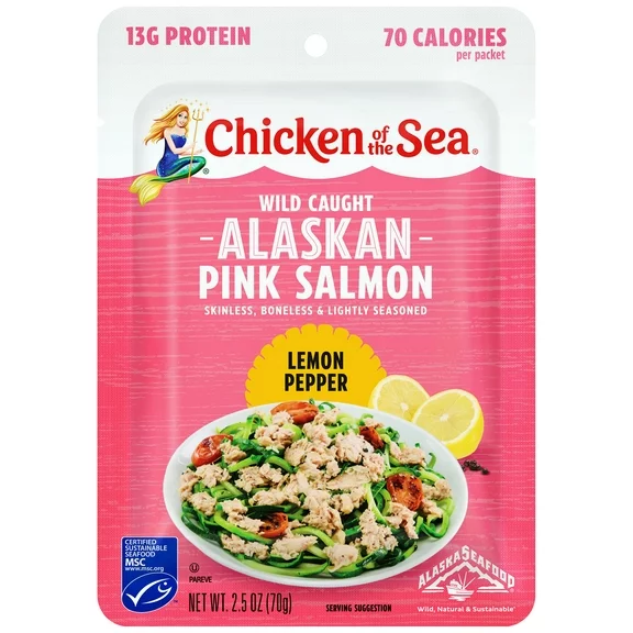 Chicken of the Sea Wild-Caught, Skinless & Boneless Lemon Pepper Pink Salmon, 2.5 oz Pouch