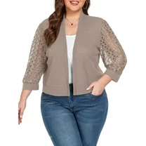 Cueply Womens Plus Size Cardigan Shrugs 3/4 Sleeve Open Front Cropped Cardigan Sweaters 1X-4X