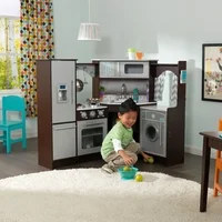 KidKraft Wooden Ultimate Corner Play Kitchen with Lights & Sounds - Espresso with 1 Piece Accessory Play Set