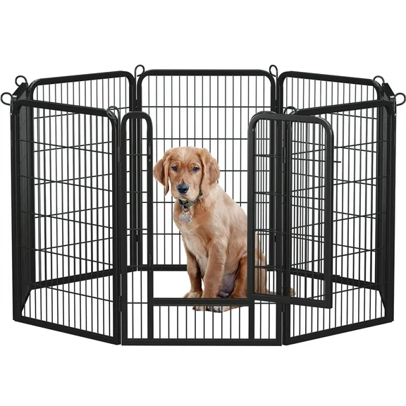 Topeakmart 39.5″ Tall Metal Dog Playpen with Door 8 Panels for Outdoor Indoor, Black