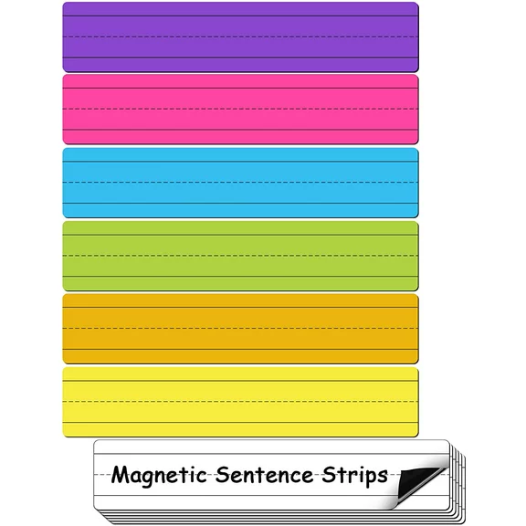 D-FantiX 12 Pack Magnetic Sentence Strips for Teachers, 12 x 3 Inch Magnetic Dry Erase Sentence Strips for Whiteboard, Reusable Teacher Supplies Learning Tools for Classroom Office(6 Colored, 6 White)