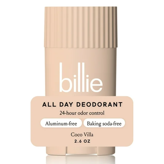 Billie All Day Womens Deodorant Stick, 2.6 oz, Coco Villa Scent, 24 Hour Odor Control, Aluminum Free