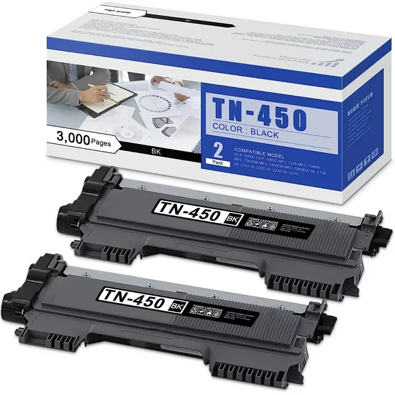 TN-450 TN450 High Yield Toner Cartridge Black Replacement for Brother DCP-7060D DCP-7065D Printer (2-Pack)