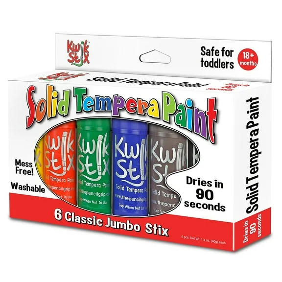 The Pencil Grip Jumbo Solid Tempera Paint Stick, 6 Classic Colors