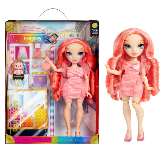 Rainbow High Pinkly Pink Fashion Doll with Outfit, Glasses & 10  Play Accessories. Kids Gift 4-12