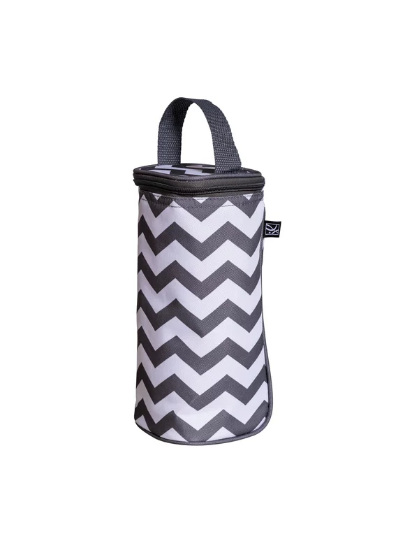 J.L. Childress Single Bottle Cooler, Breastmilk and Baby Bottle Bag with Ice Pack, Grey Chevron