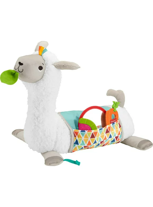 Fisher Price Grow-with-Me-Tummy Time Llama Plush Baby Wedge with 3 Take-Along Sensory Toys