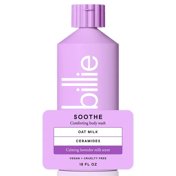 Billie Soothe Comforting Womens Body Wash, 18 fl oz, Calming Lavender Milk Scent, Vegan, Cruelty Free