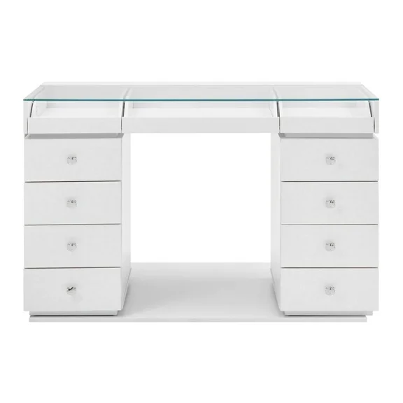 Impressions Vanity SlayStation Pro 2.0 Mirrored Tabletop, Makeup Vanity Mirror Desk with Dual 4 Drawers and Lights (White)