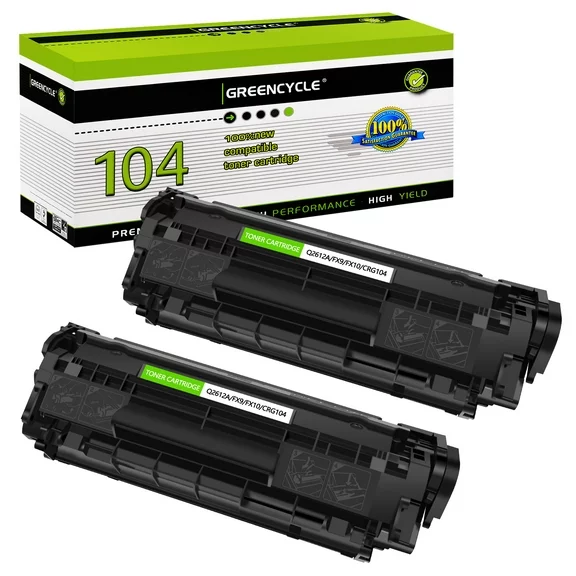GREENCYCLE 2 Pack CRG104 Compatible Black Toner Cartridge Replacement for Canon 104 C104 FX9 FX10 Use with Canon imageCLASS D420 D480 MF4150d MF4270dn MF4350d FAXPHONE L90 L120 Printer