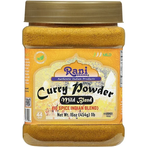 Rani Curry Powder Mild (10-Spice Authentic Indian Blend) 16oz (1lb) 454g PET Jar ~ All Natural | Salt-Free | NO Chili or Peppers | Vegan | No Colors | Gluten Friendly | NON-GMO | Kosher |Indian Origin