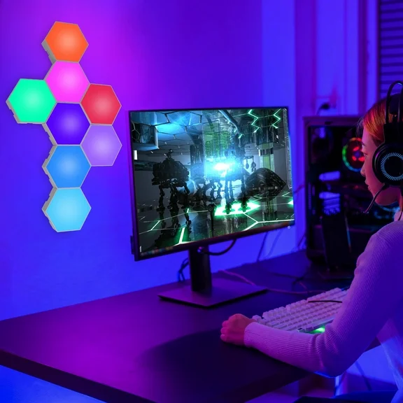 Hexagon Lights, iNova RGB LED Wall Lights, App Remote Line Control Timing Decorative Lights for Game Room Decor, Party (8pcs)