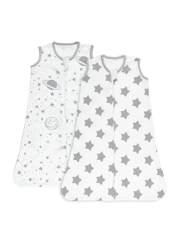 GLLQUEN Baby Sleep Sack Premium Organic Cotton Wearable Blanket for Newborns Boys Girls, Infant Sleep Bag with 2-Way Zipper, Super Soft Lightweight Sleeveless, Grey Planet and Star