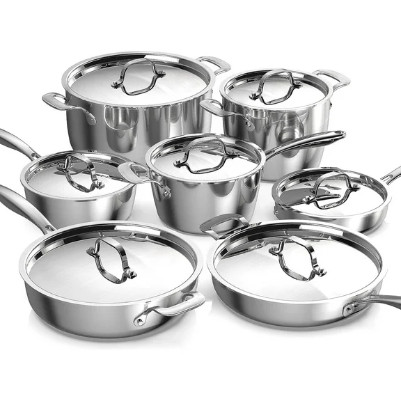 NuWave Professional 9 Pieces Induction Cookware Set, Heavy-Duty Tri-Ply 3.1mm Thickness Stainless Steel Cookware Set, Works on All Cooktops, Pan, Pot