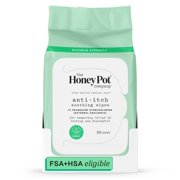 The Honey Pot Company, Anti-Itch Soothing Wipes, 1% Pramoxine Hydrochloride, 30 ct.