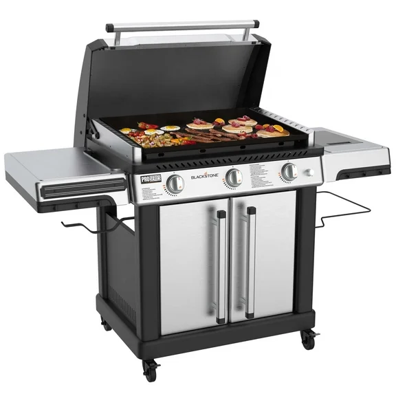 Blackstone ProSeries 3-Burner 28” XL Propane Griddle with Stainless Steel Cabinet and Hood