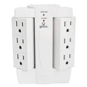 Globe Electric 6-Outlet White Space Saver Swivel Surge Protector Grounded Wall Tap, 7732001