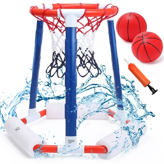 JoyStone Floating Basketball Hoop for Swimming Pool, Poolside Basketball Hoop Game for Kids Adult, 2 Balls & Pump, Pool Toys