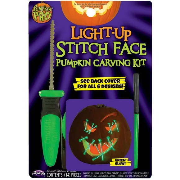 Light Up Green Stitch Face Pumpkin Carving Kit