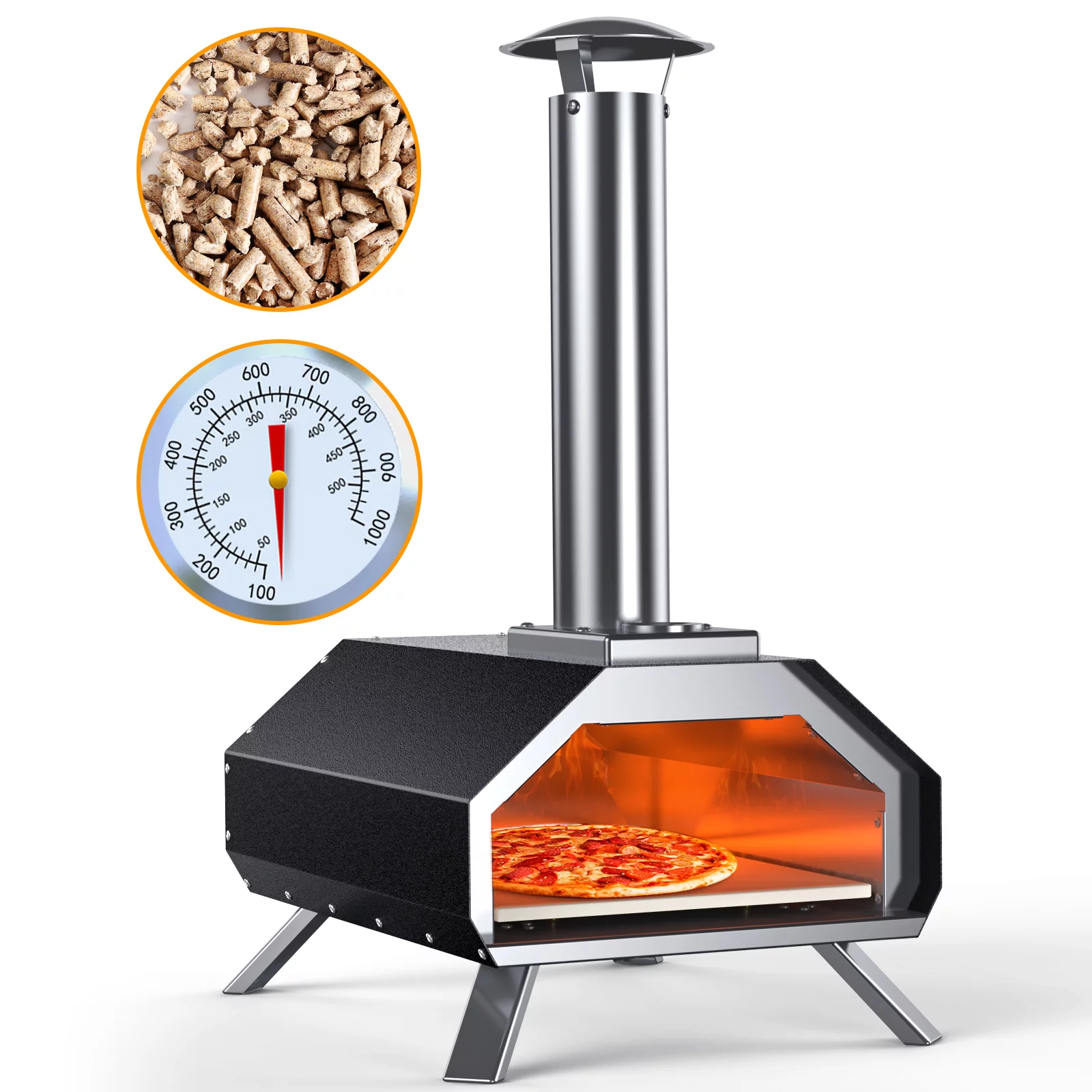 Pizza Oven Outdoor 13" Wood Fired Pizza Ovens Portable Stainless Steel Pizza Grill for Outside Backyard Camping Picnics Pizza Grill,Father's Day Gift