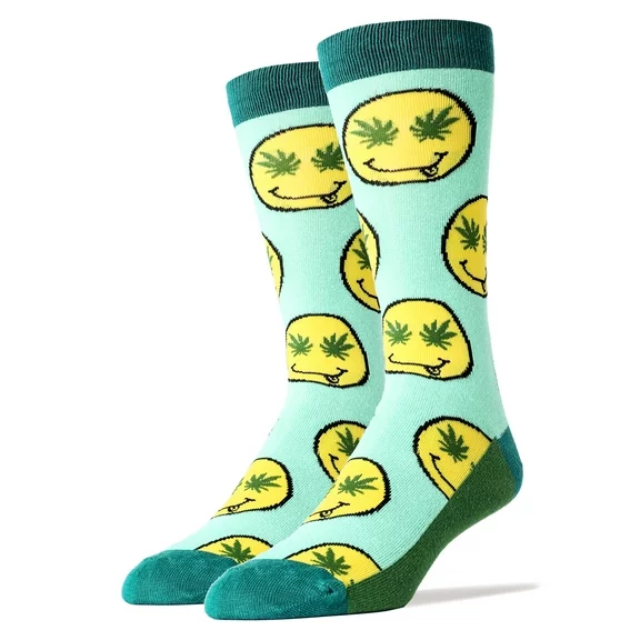 OoohYeah Mens Novelty Funny Crew Socks, Get Lit, Crazy Weed Leaf Colorful Fashion Socks
