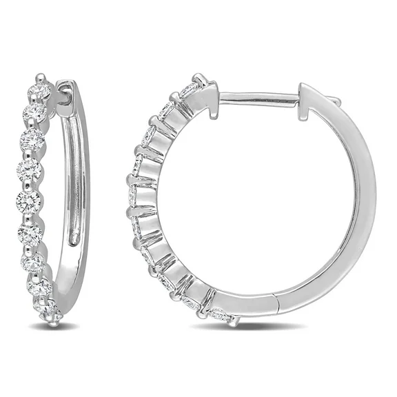 Created Forever Women's 5/8 Carat T.G.W. Lab Created Diamond Platinum Plated Sterling Silver Half Embellished Hoop Earrings