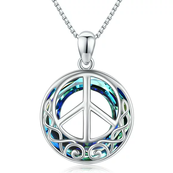 Midir&Etain Peace Sign Necklace 925 Sterling Silver Celtic Celtic Knot Crystal Peace Sign Pendant Jewelry Mothers Day Gifts for Women Men Girls Teens Daughter Mom Wife Girlfriend
