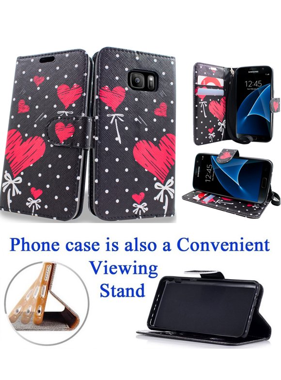 for 5.1" Samsung Galaxy S7 Case Phone Case Hybrid Painted Wallet Fold Kick Stand Card Pocket Pouch Screen Flip Cover Polkadot Heart