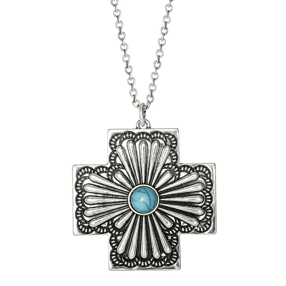Jessica Simpson Faux Turquoise Stone Cross Necklace